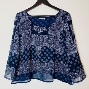 Anthrologie Patrons of Peace navy paisley blouse size size XS